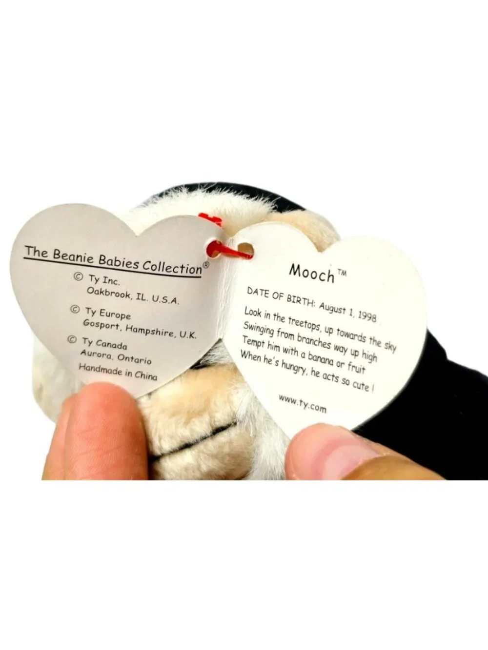 Ty Beanie Babies Mooch Monkey Plush MWMT 1998 Black Tan Retired DOB Aug 1 Collec